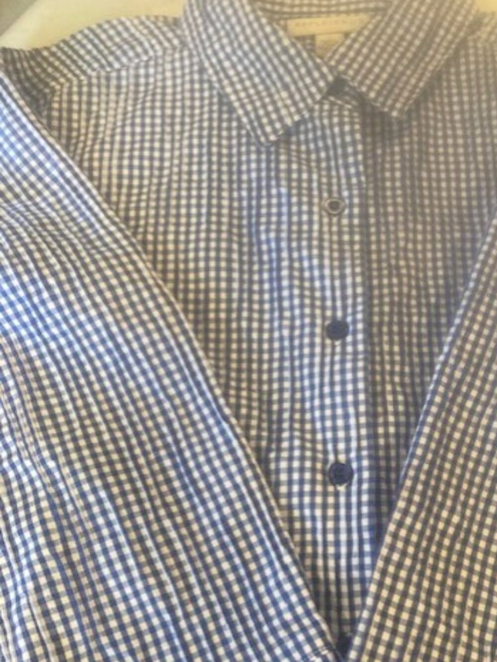 Appleseeds Blue and White Seersucker Shirt, 3/4 Sleeves, LP